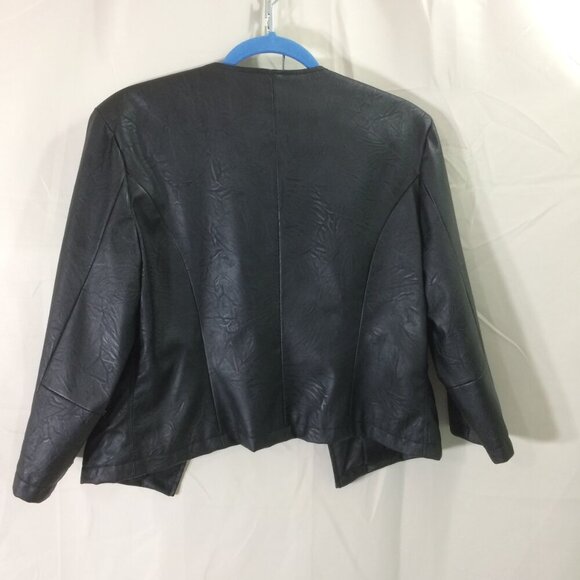 Sele Faux Leather Jacket Short Studded Lapels Open Front Black Lined Size L/XL - Picture 2 of 4